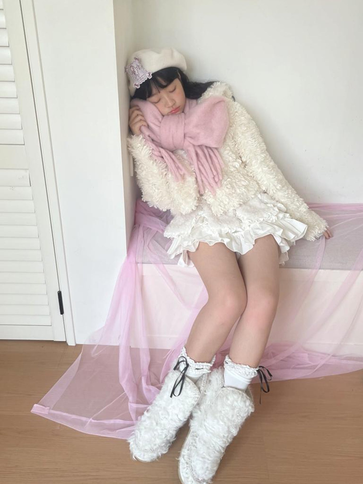 Daytoday Faux Fur Bow Tie Short Coat