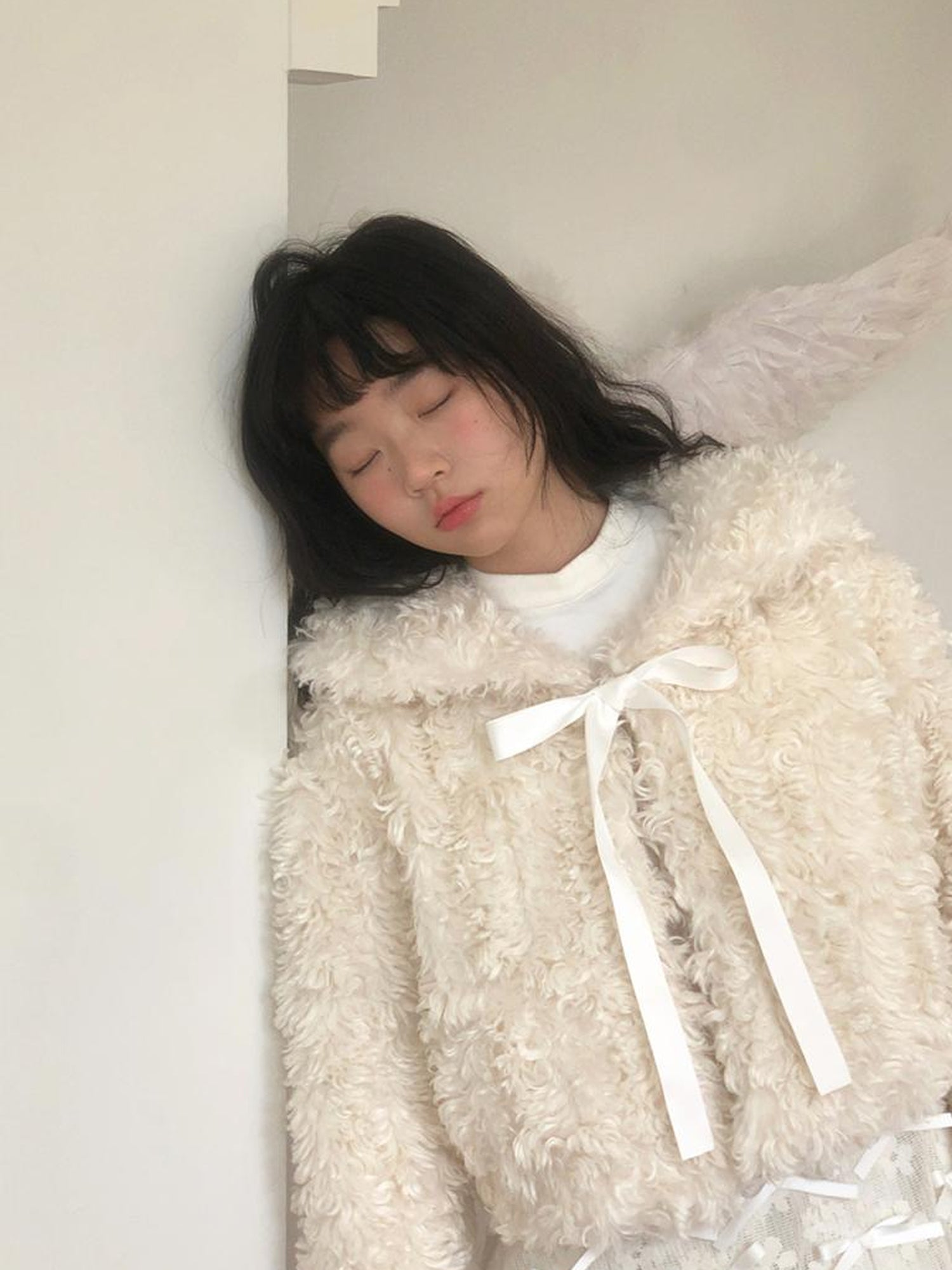 Daytoday Faux Fur Bow Tie Short Coat