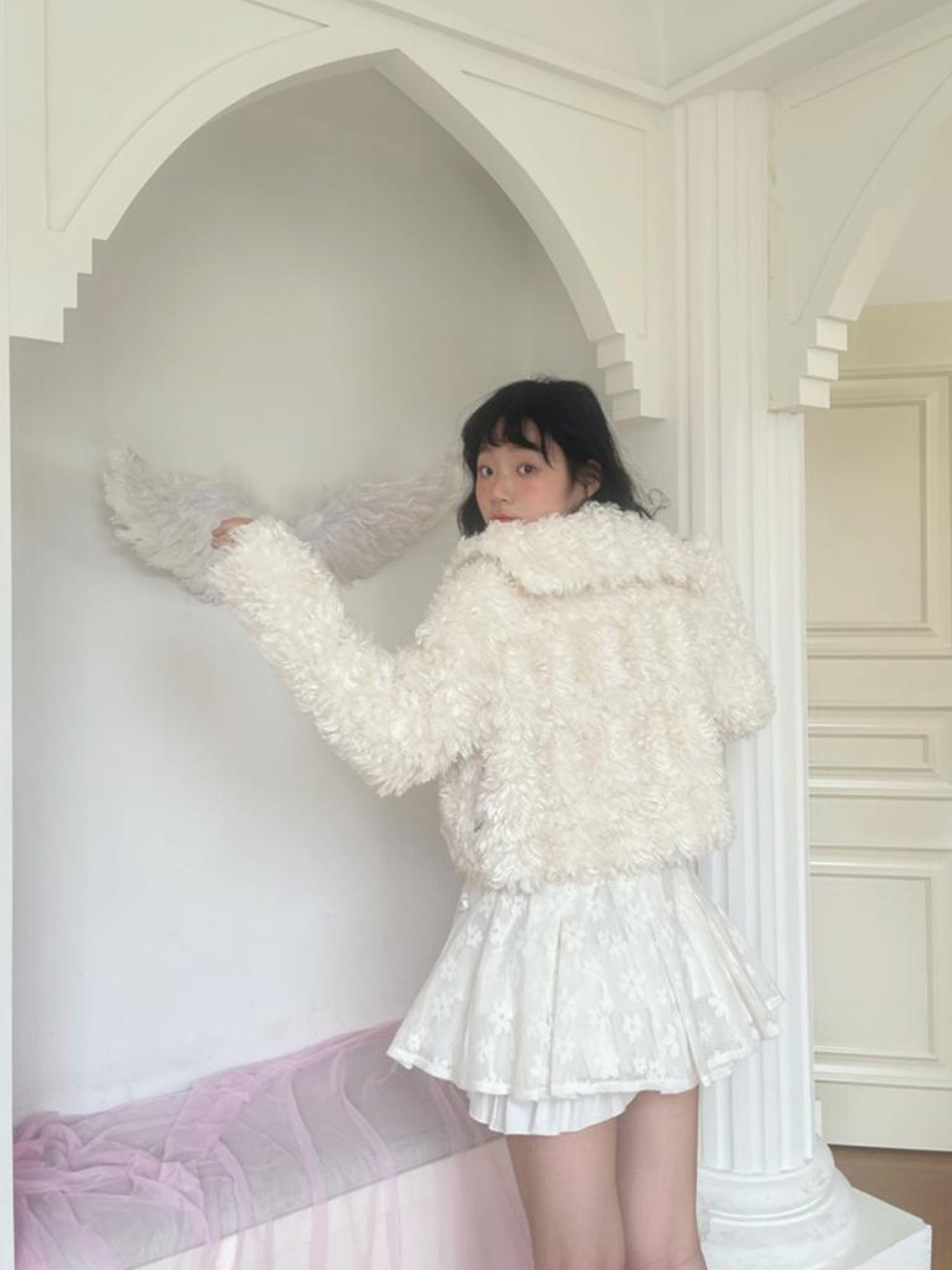 Daytoday Faux Fur Bow Tie Short Coat