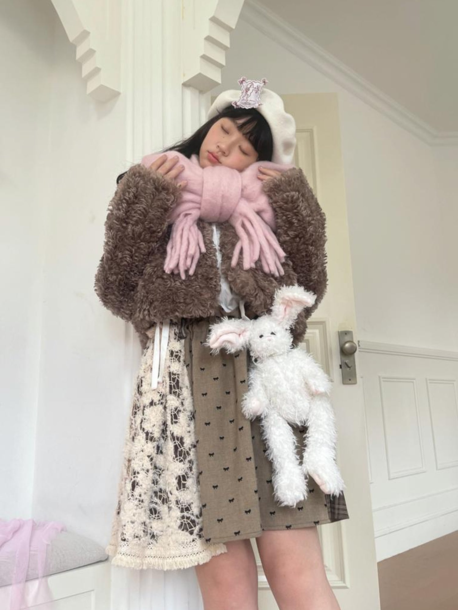 Daytoday Faux Fur Bow Tie Short Coat