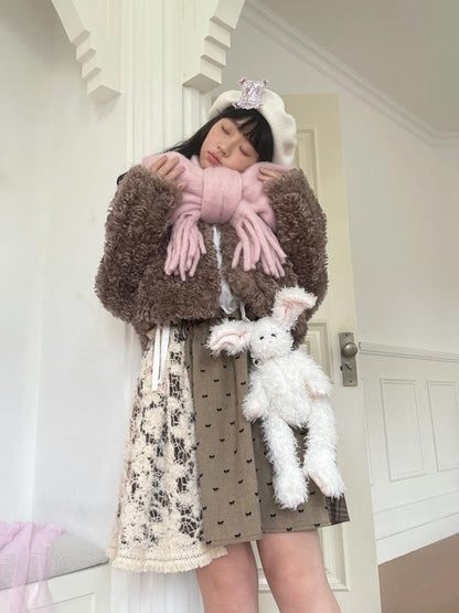 Daytoday Faux Fur Bow Tie Short Coat