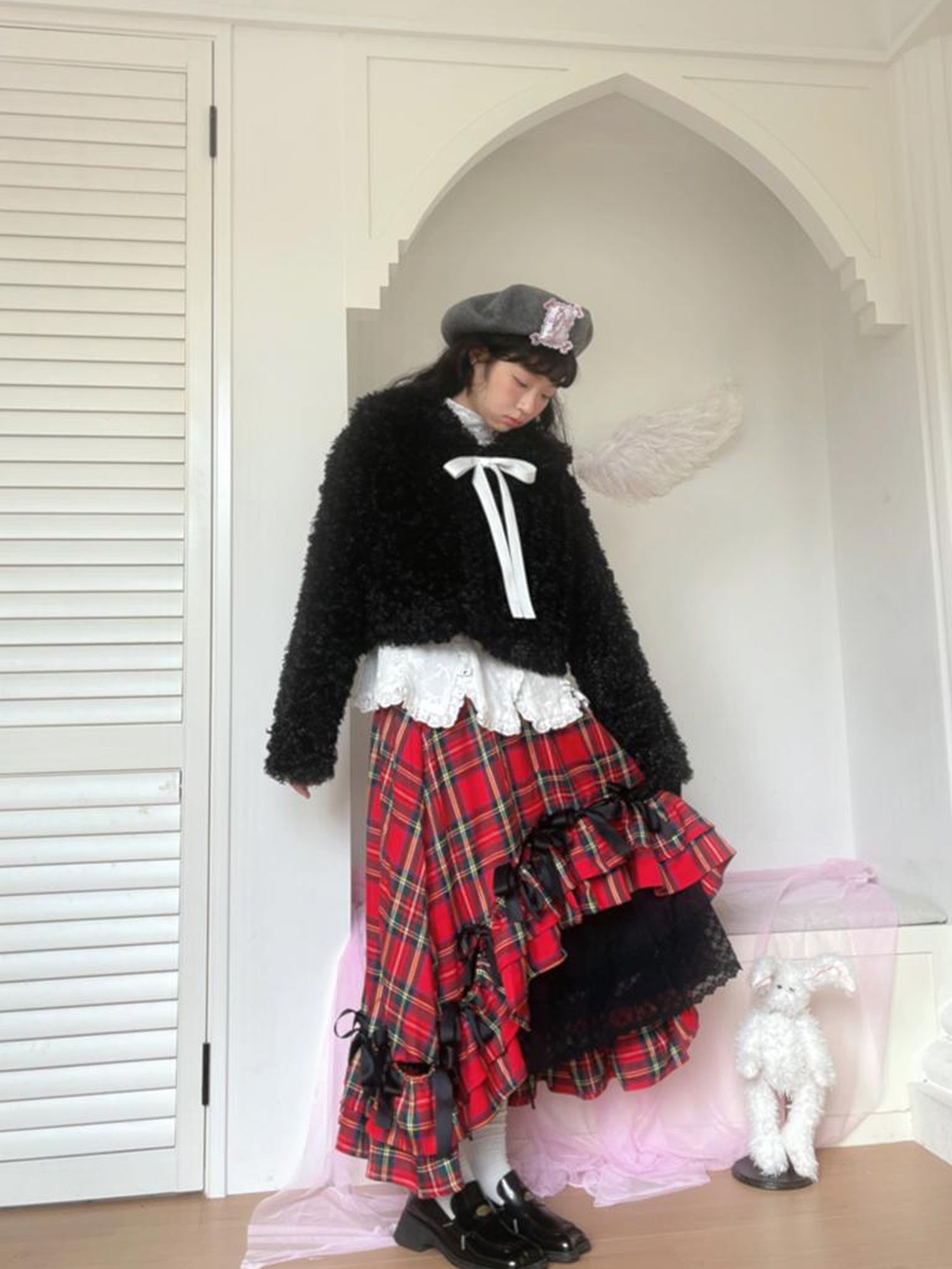 Daytoday Faux Fur Bow Tie Short Coat