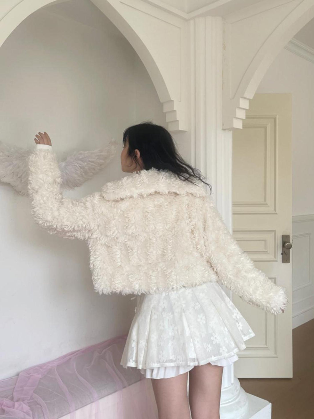 Daytoday Faux Fur Bow Tie Short Coat