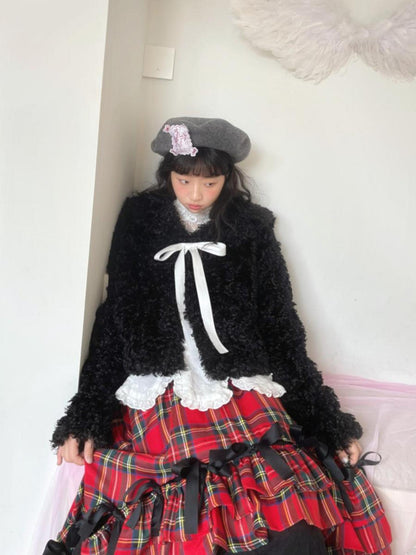 Daytoday Faux Fur Bow Tie Short Coat