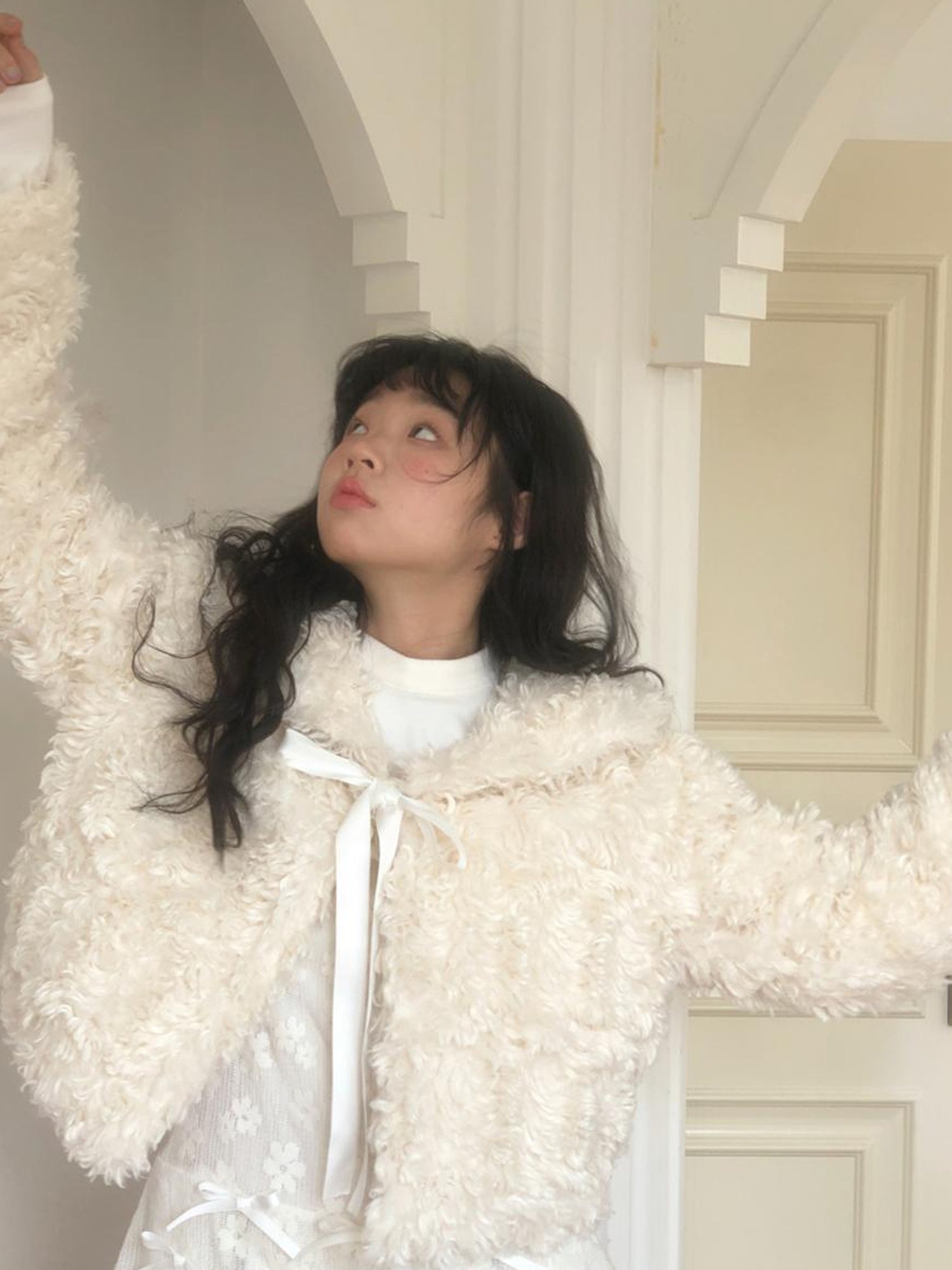 Daytoday Faux Fur Bow Tie Short Coat