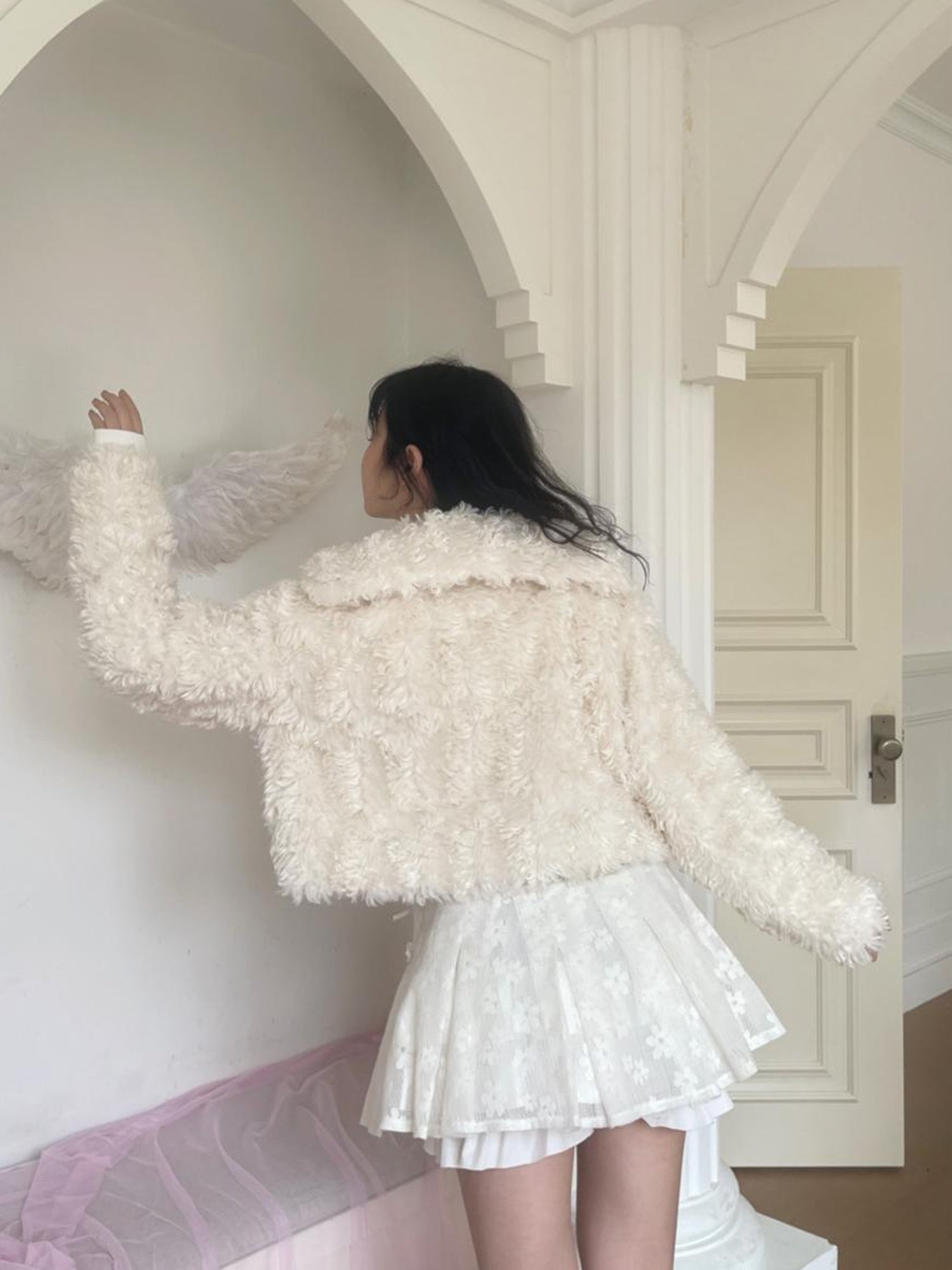 Daytoday Faux Fur Bow Tie Short Coat
