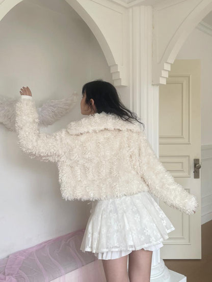 Daytoday Faux Fur Bow Tie Short Coat