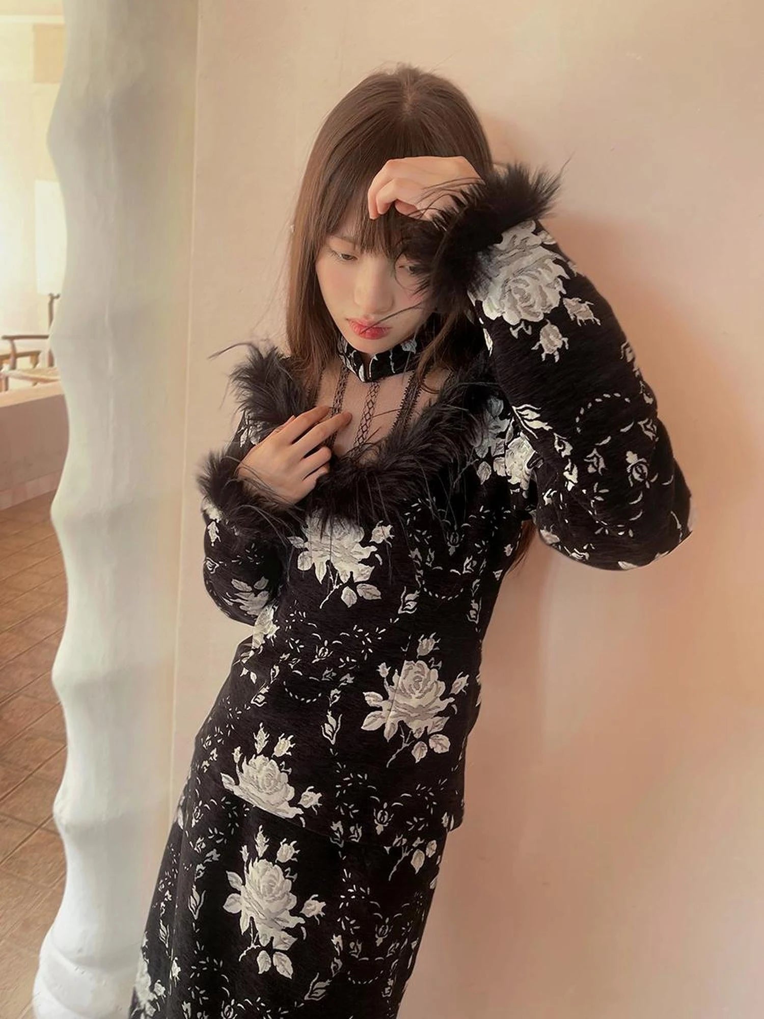 Floral Embroidered Lace Qipao Blouse