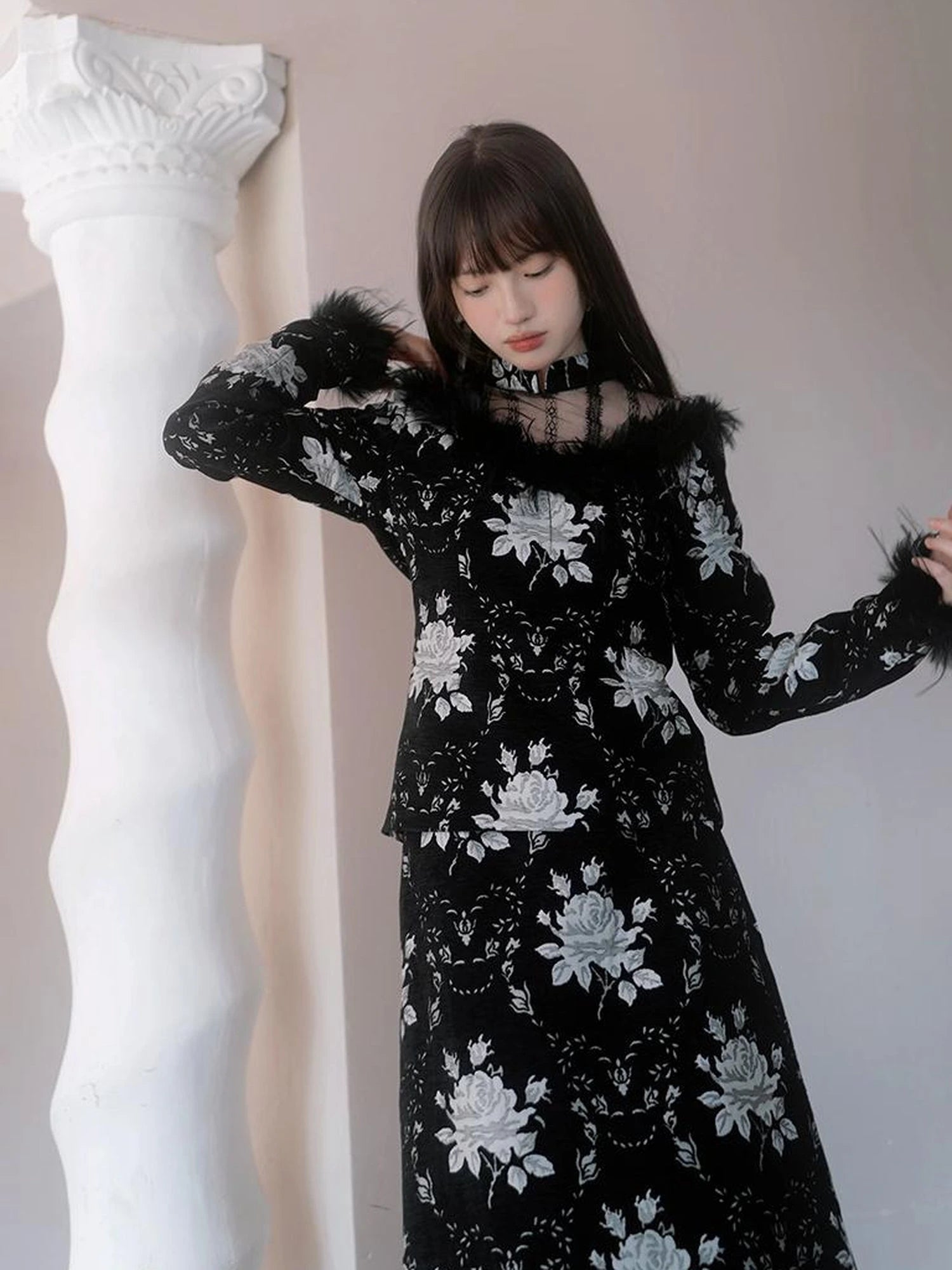 Floral Embroidered Lace Qipao Blouse