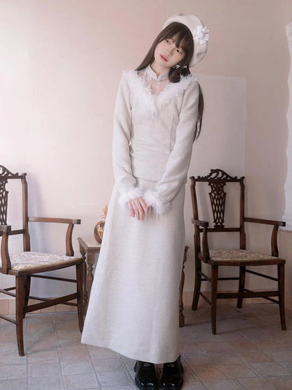 Floral Embroidered Lace Qipao Blouse