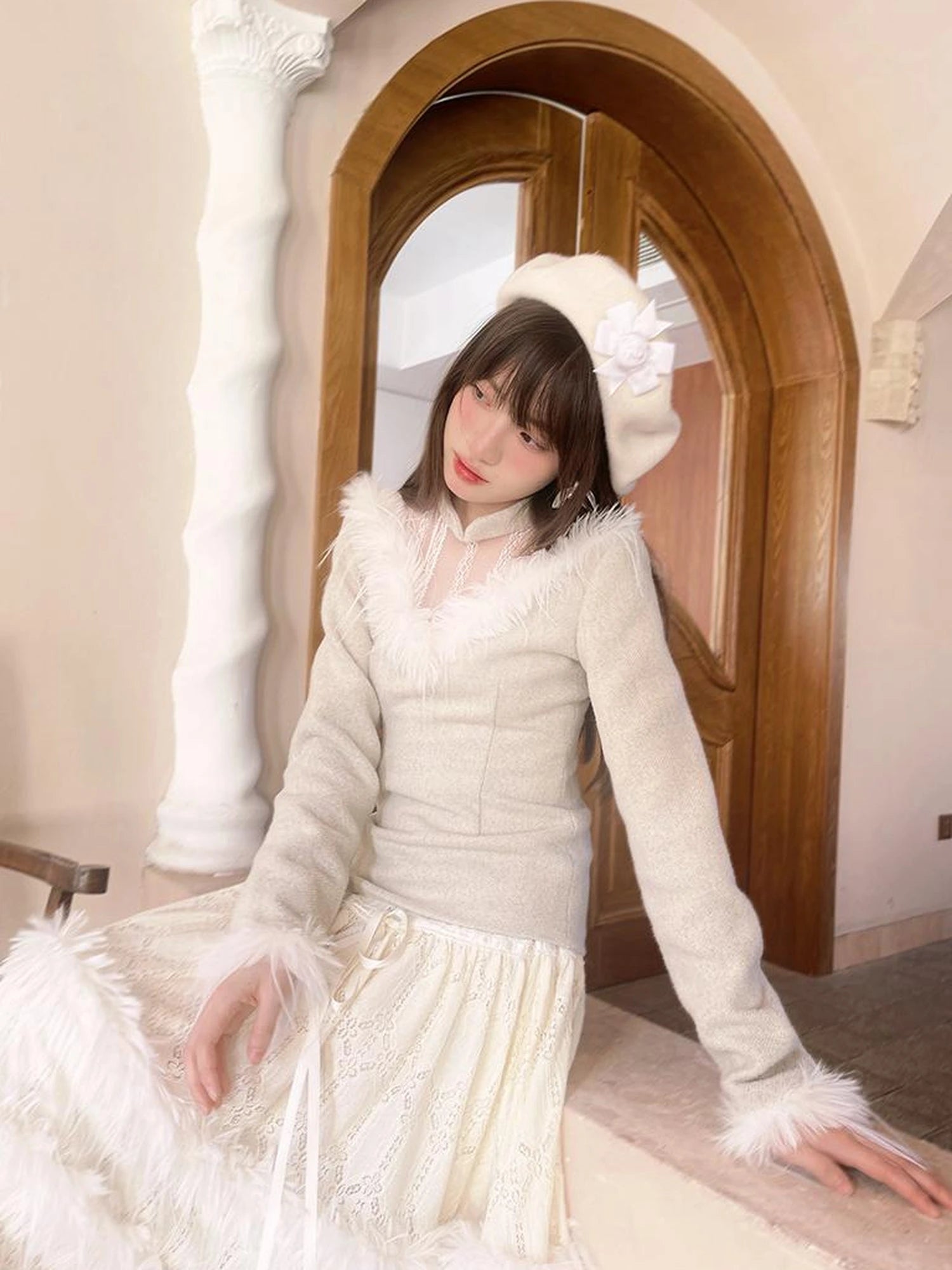 Floral Embroidered Lace Qipao Blouse