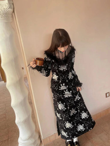 Floral Embroidered Lace Qipao Blouse