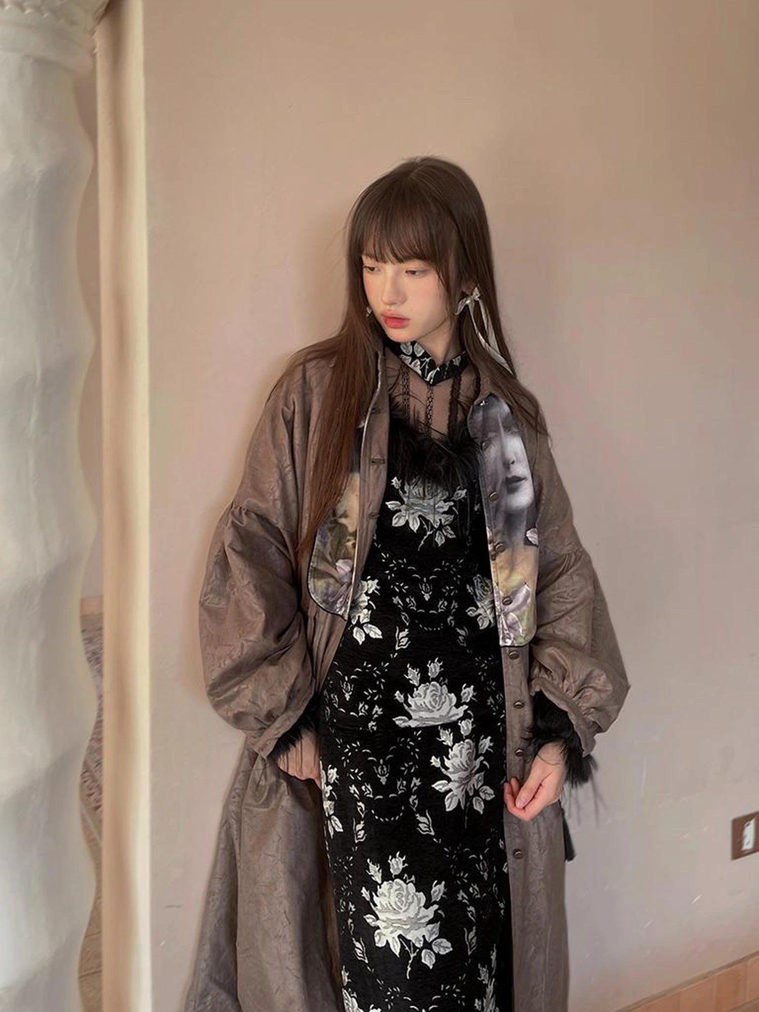 Floral Embroidered Lace Qipao Blouse