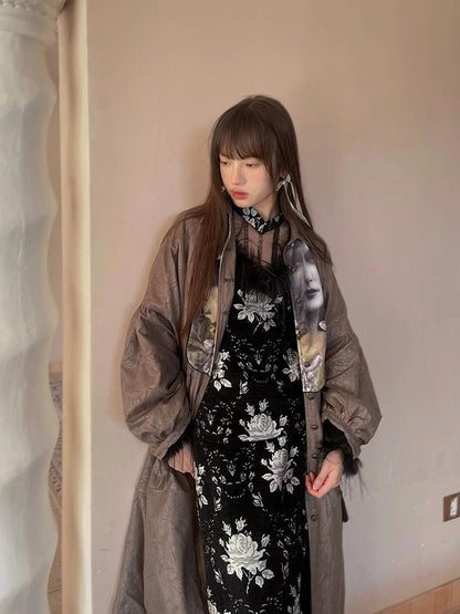 Floral Embroidered Lace Qipao Blouse