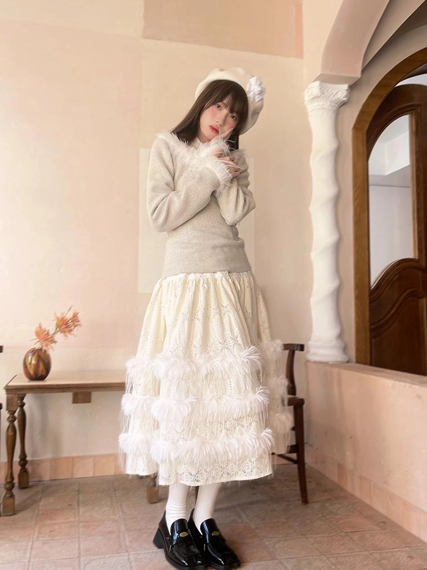 Floral Embroidered Lace Qipao Blouse