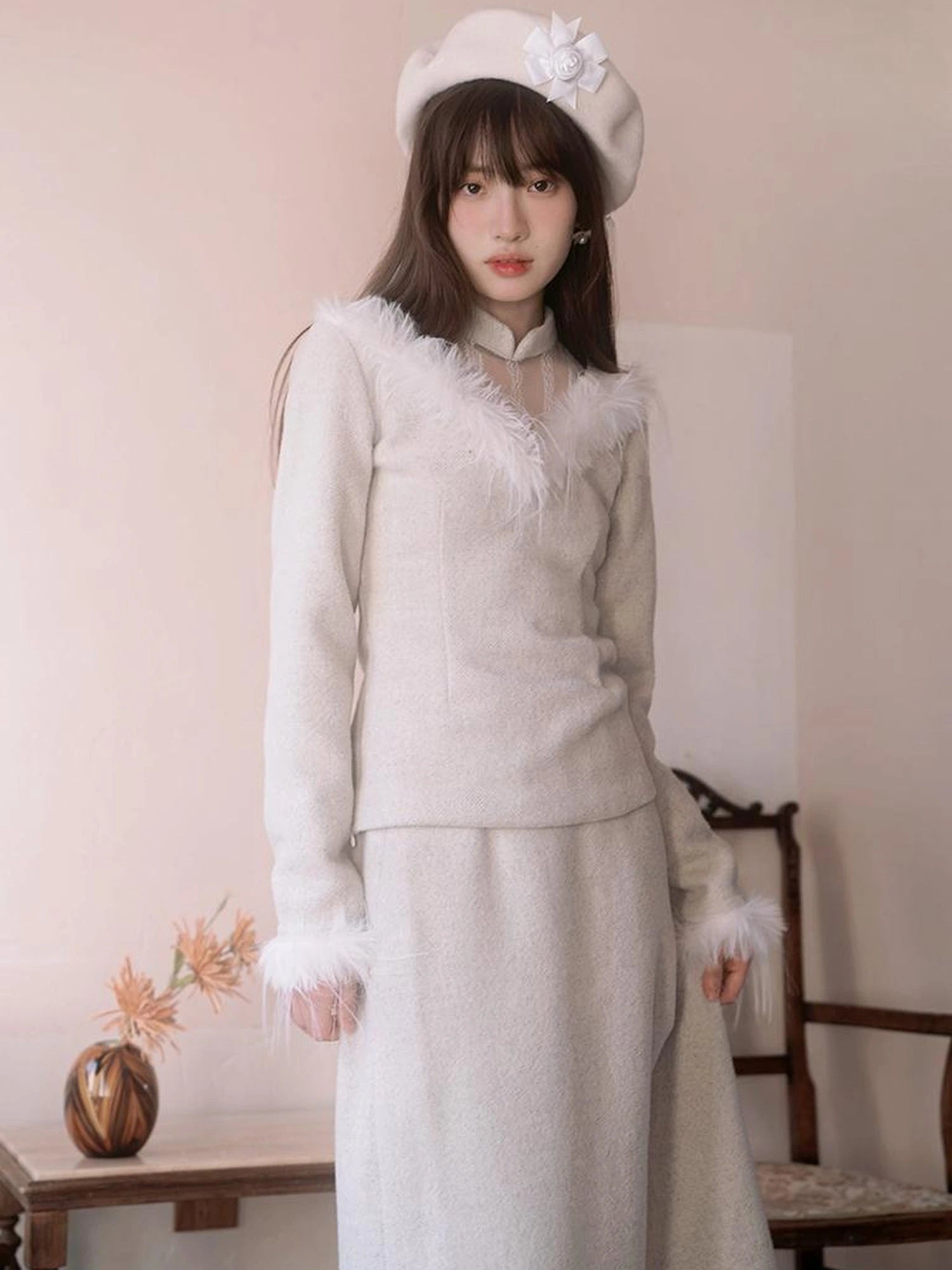 Floral Embroidered Lace Qipao Blouse