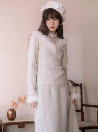 Floral Embroidered Lace Qipao Blouse