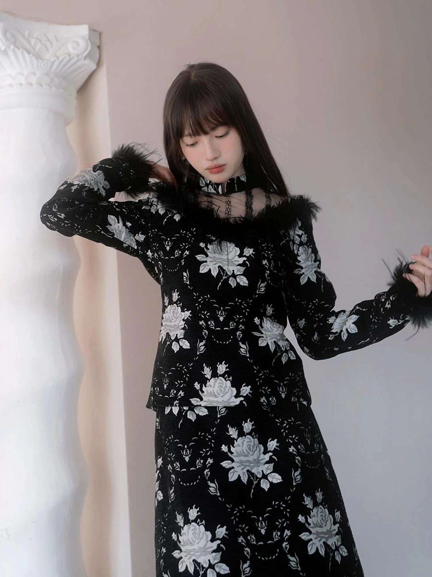 Floral Embroidered Lace Qipao Blouse