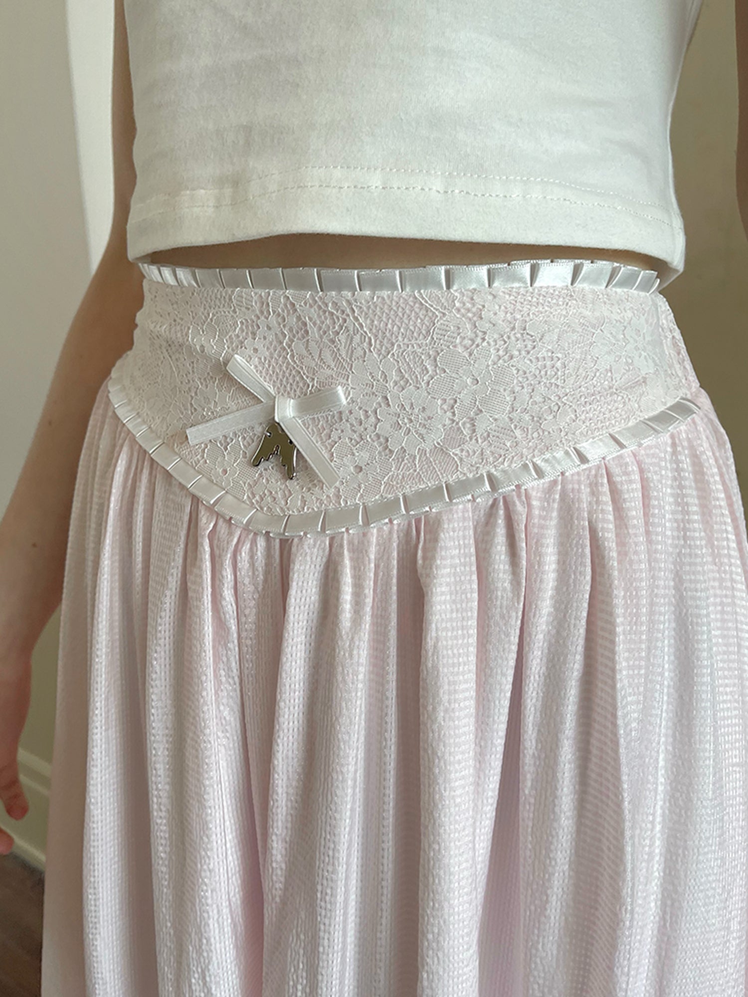 Daytoday Floral Lace Bow Detail High Waist Midi Skirt