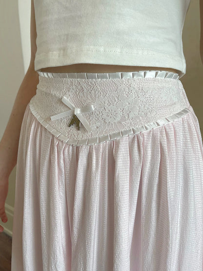 Floral Lace Bow Detail High Waist Midi Skirt