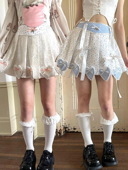 Floral Lace Pleated Mini Skirt With Angel Tears Print