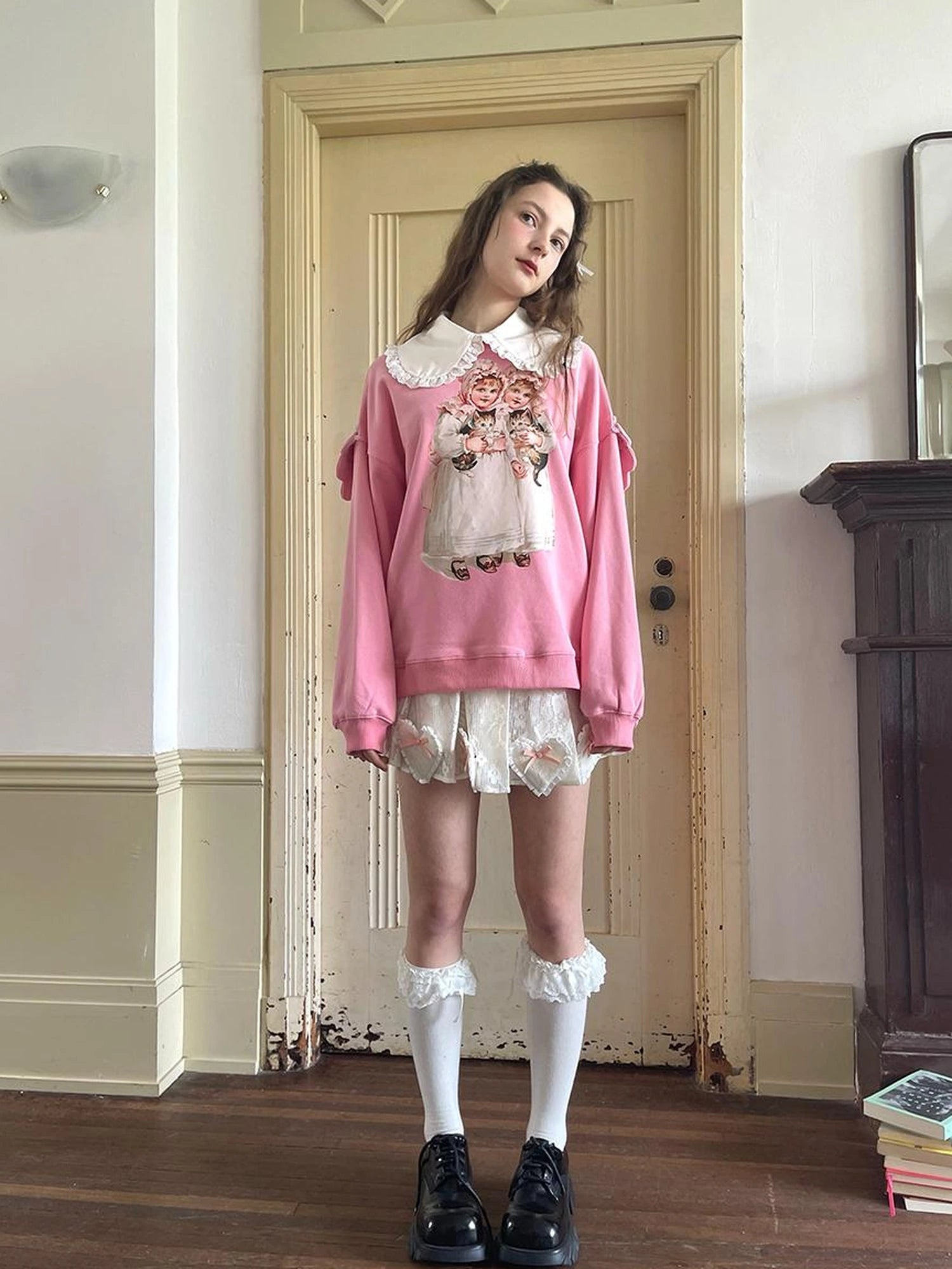 Floral Lace Pleated Mini Skirt With Angel Tears Print