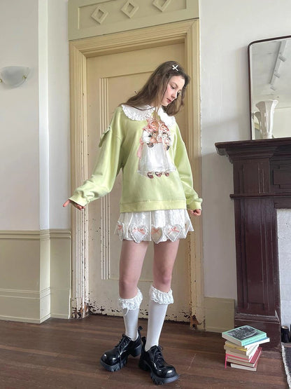 Floral Lace Pleated Mini Skirt With Angel Tears Print