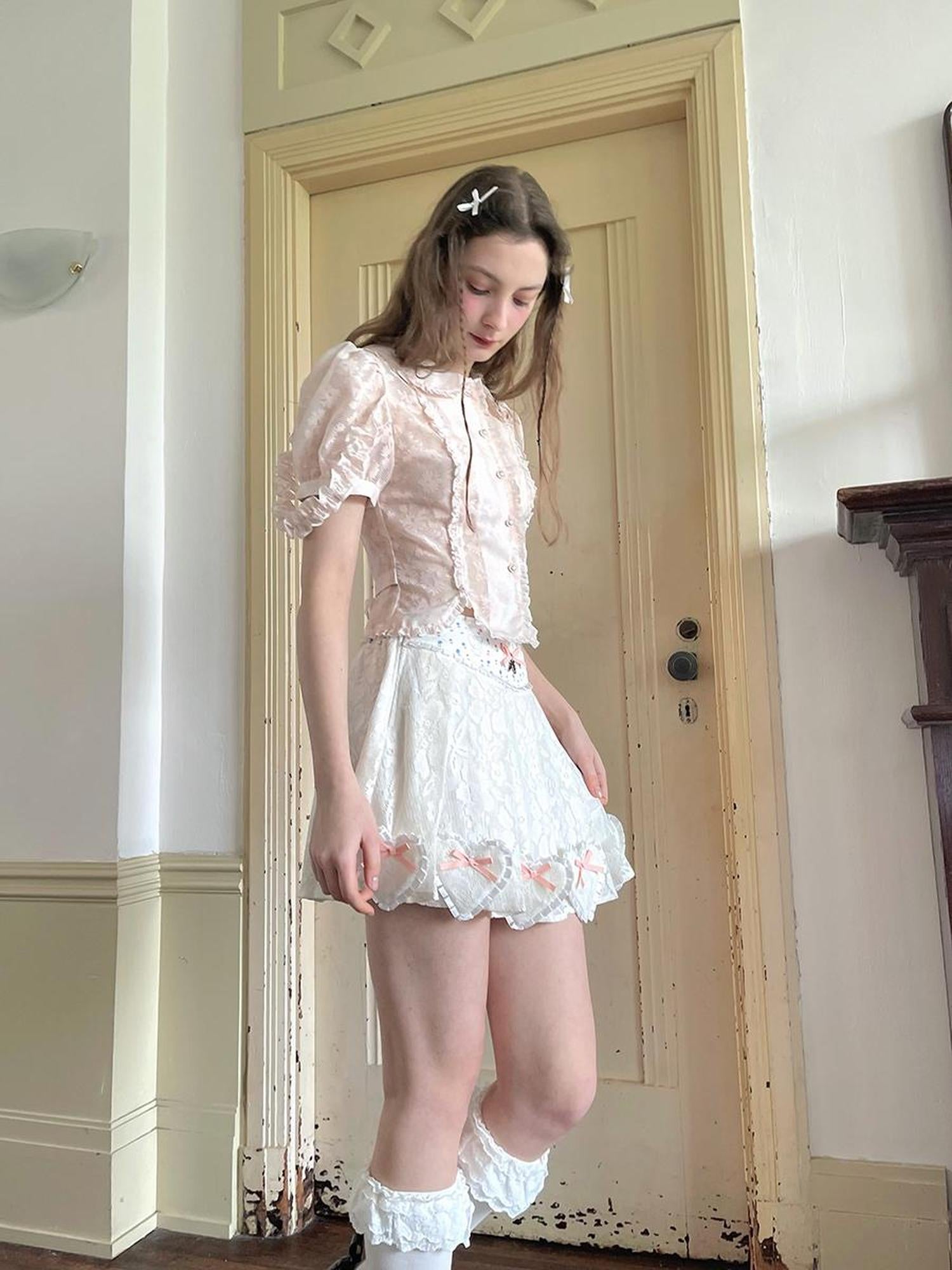 Daytoday Floral Lace Pleated Mini Skirt With Angel Tears Print