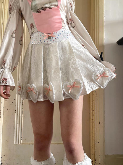 Daytoday Floral Lace Pleated Mini Skirt With Angel Tears Print