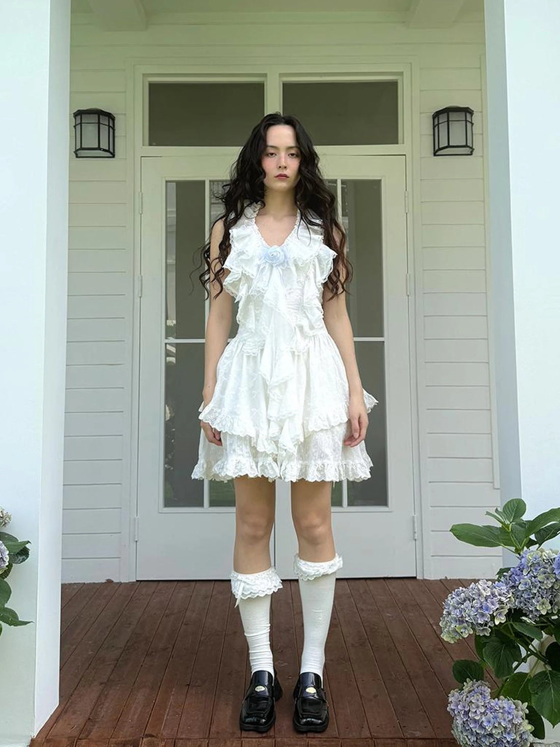 Floral Lace Trim Halter Neck Sundress