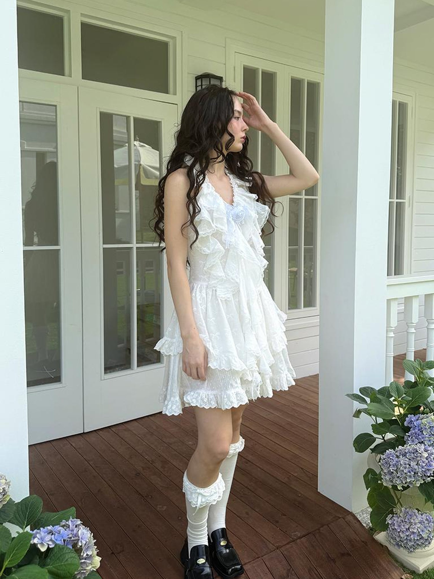Daytoday Floral Lace Trim Halter Neck Sundress
