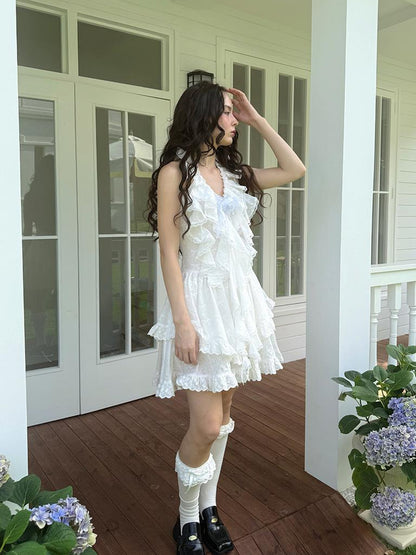 Daytoday Floral Lace Trim Halter Neck Sundress