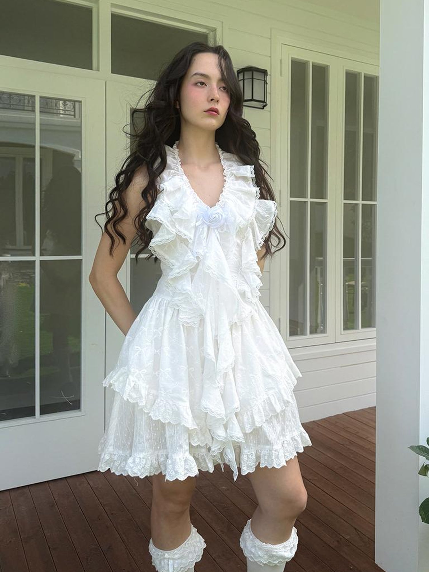 Daytoday Floral Lace Trim Halter Neck Sundress