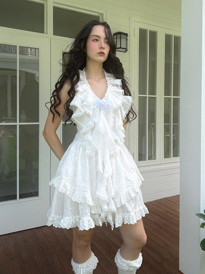 Daytoday Floral Lace Trim Halter Neck Sundress
