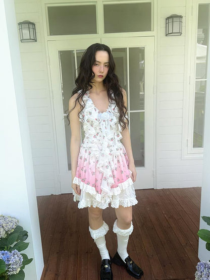 Daytoday Floral Lace Trim Halter Neck Sundress