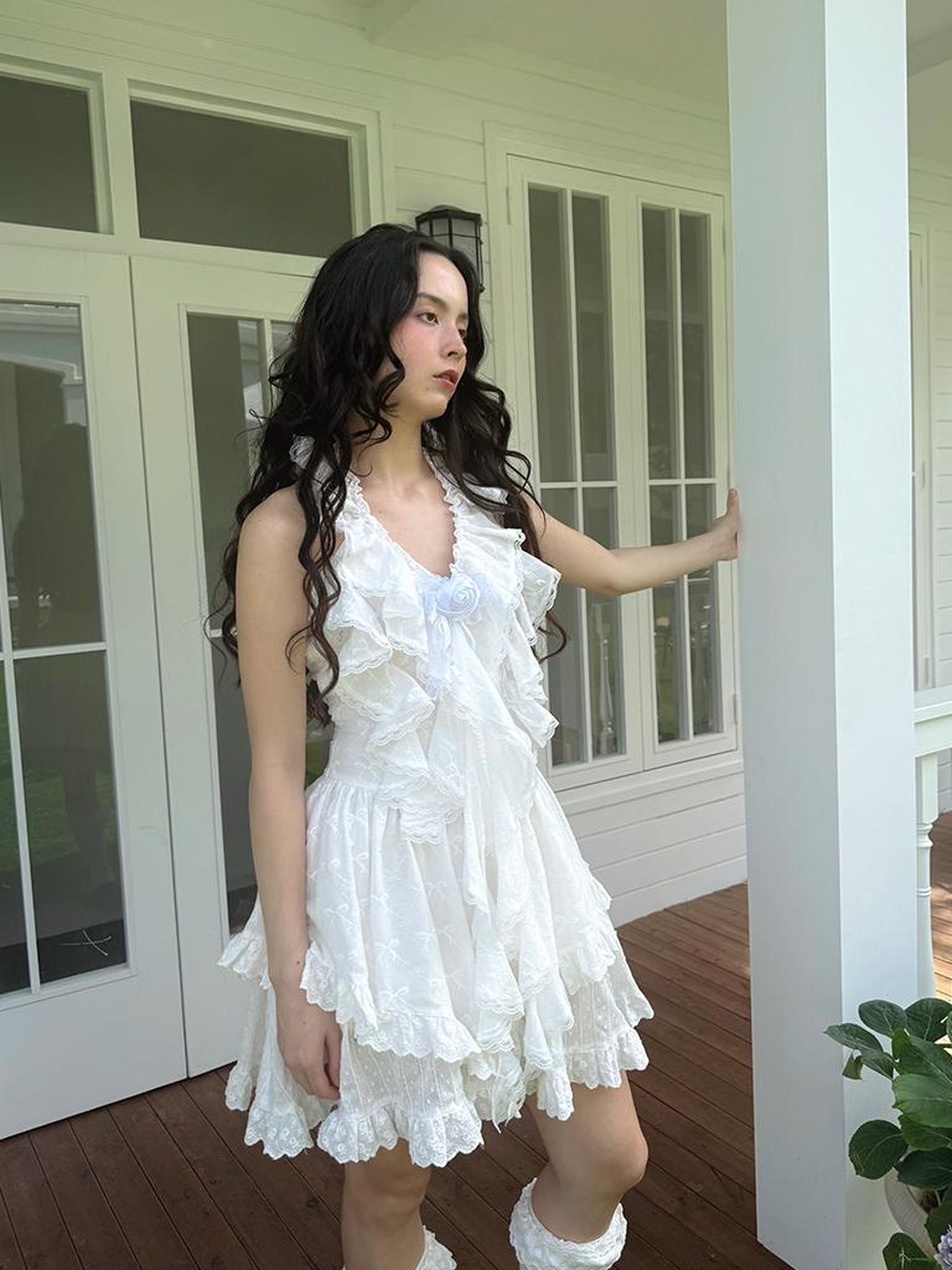 Daytoday Floral Lace Trim Halter Neck Sundress