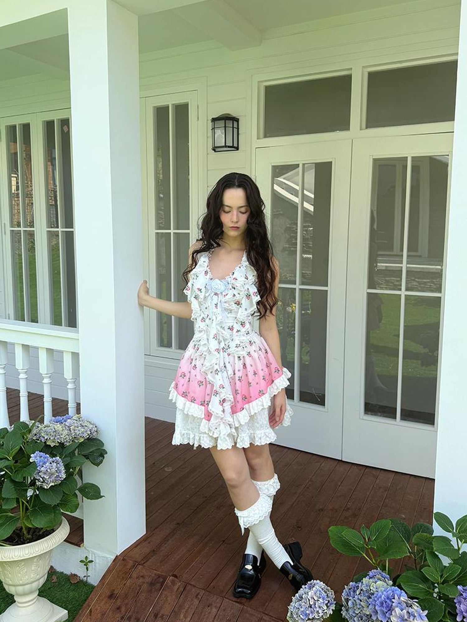 Daytoday Floral Lace Trim Halter Neck Sundress