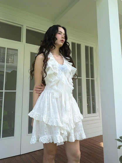 Daytoday Floral Lace Trim Halter Neck Sundress