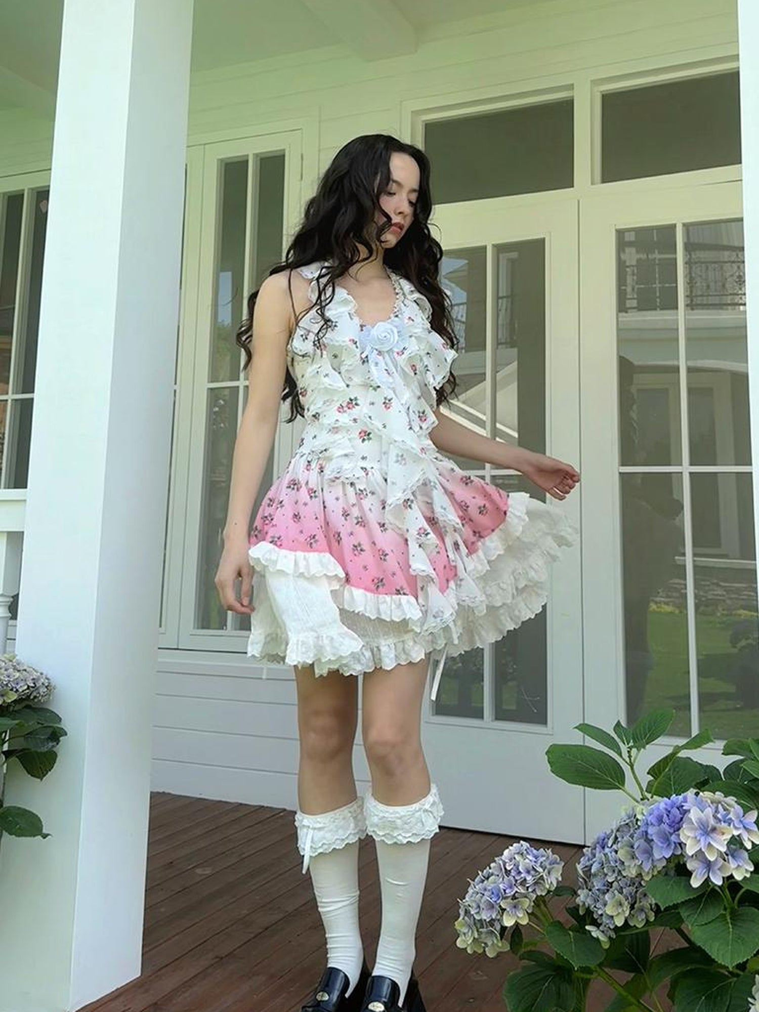 Daytoday Floral Lace Trim Halter Neck Sundress