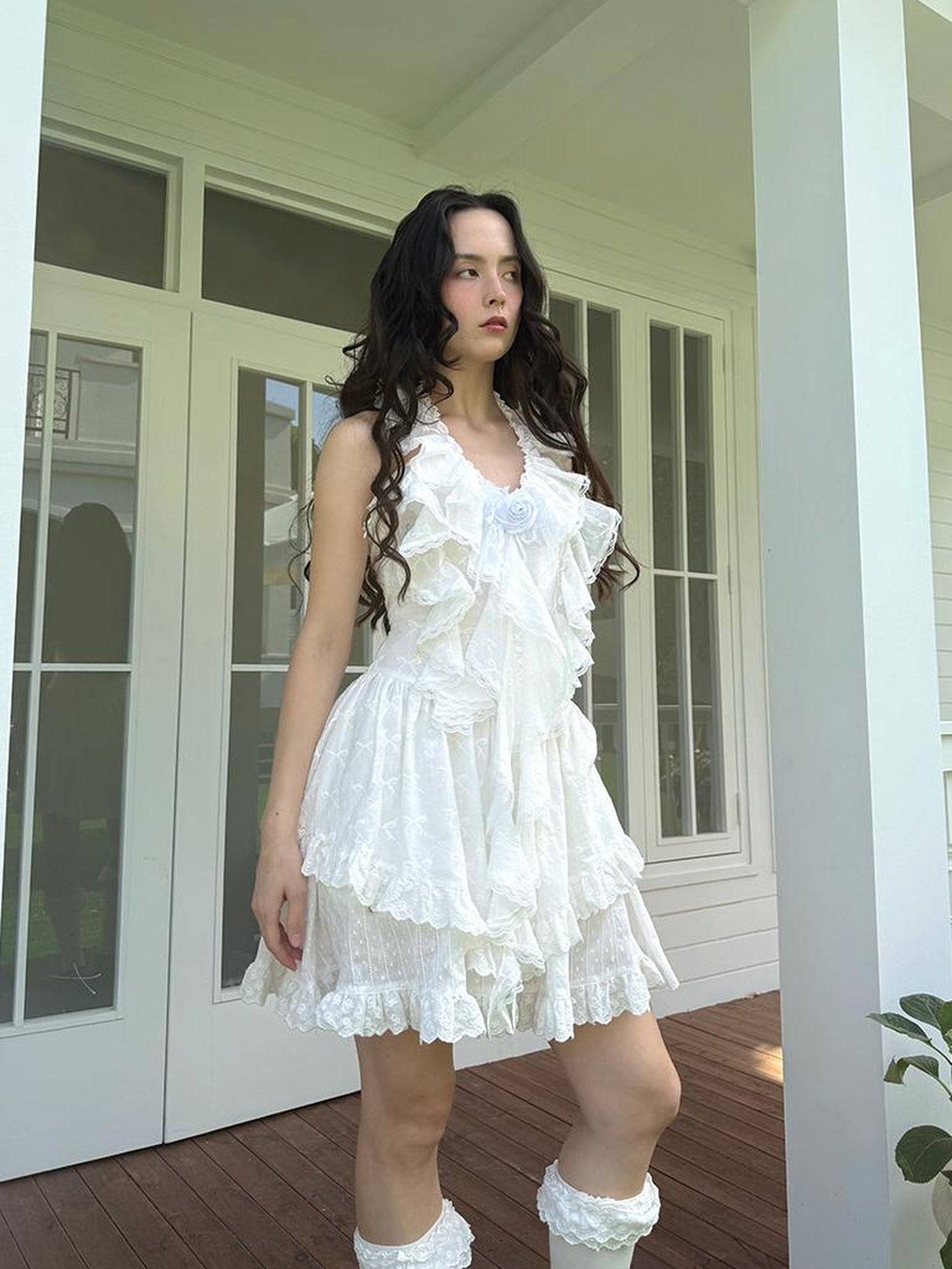 Daytoday Floral Lace Trim Halter Neck Sundress