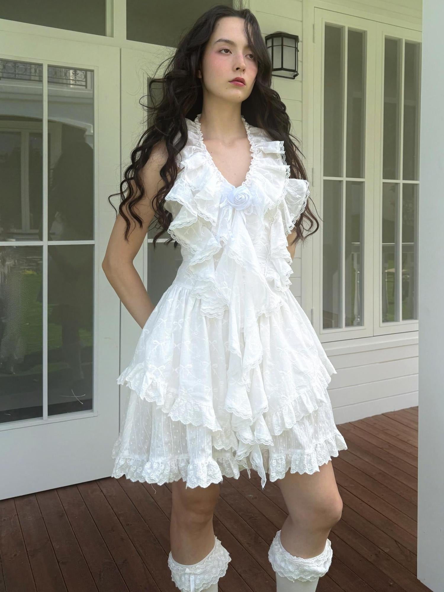 Daytoday Floral Lace Trim Halter Neck Sundress