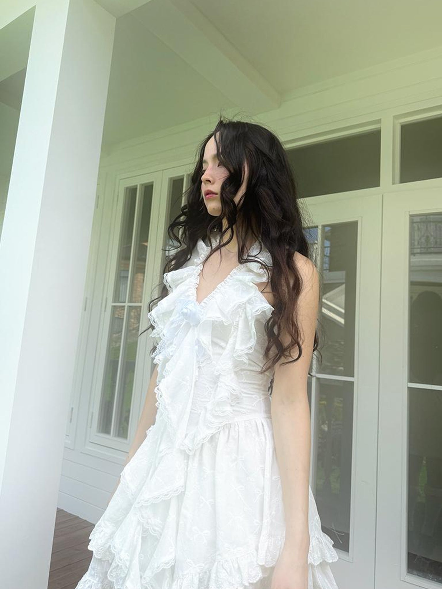 Daytoday Floral Lace Trim Halter Neck Sundress