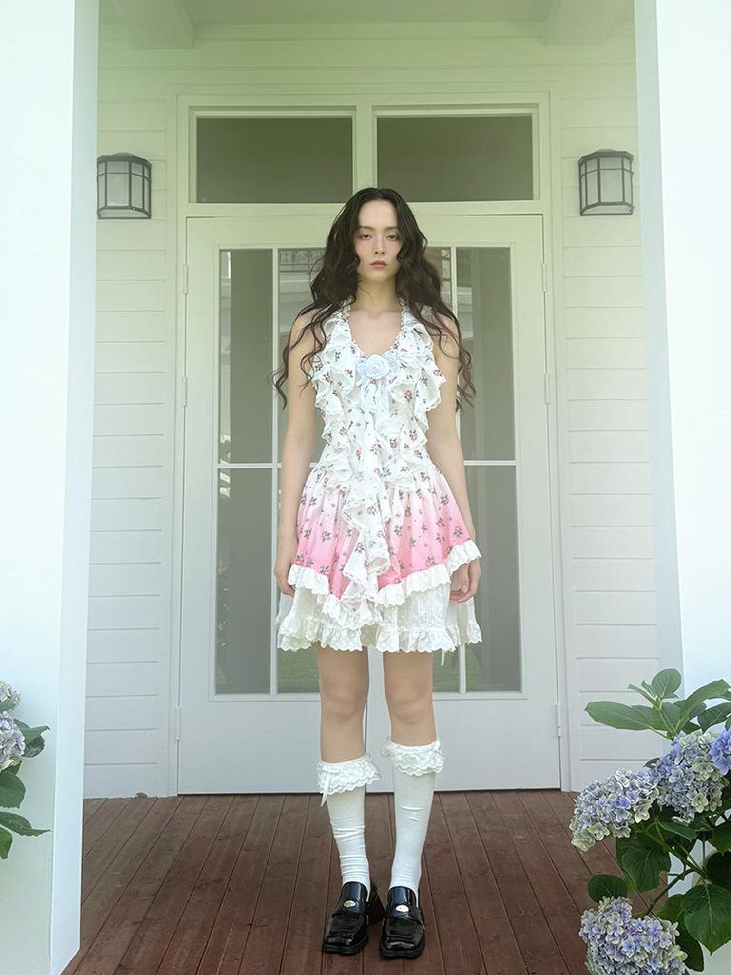 Daytoday Floral Lace Trim Halter Neck Sundress