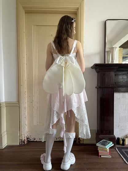 Floral Lace Up Backless Denim Blue Patchwork Dress