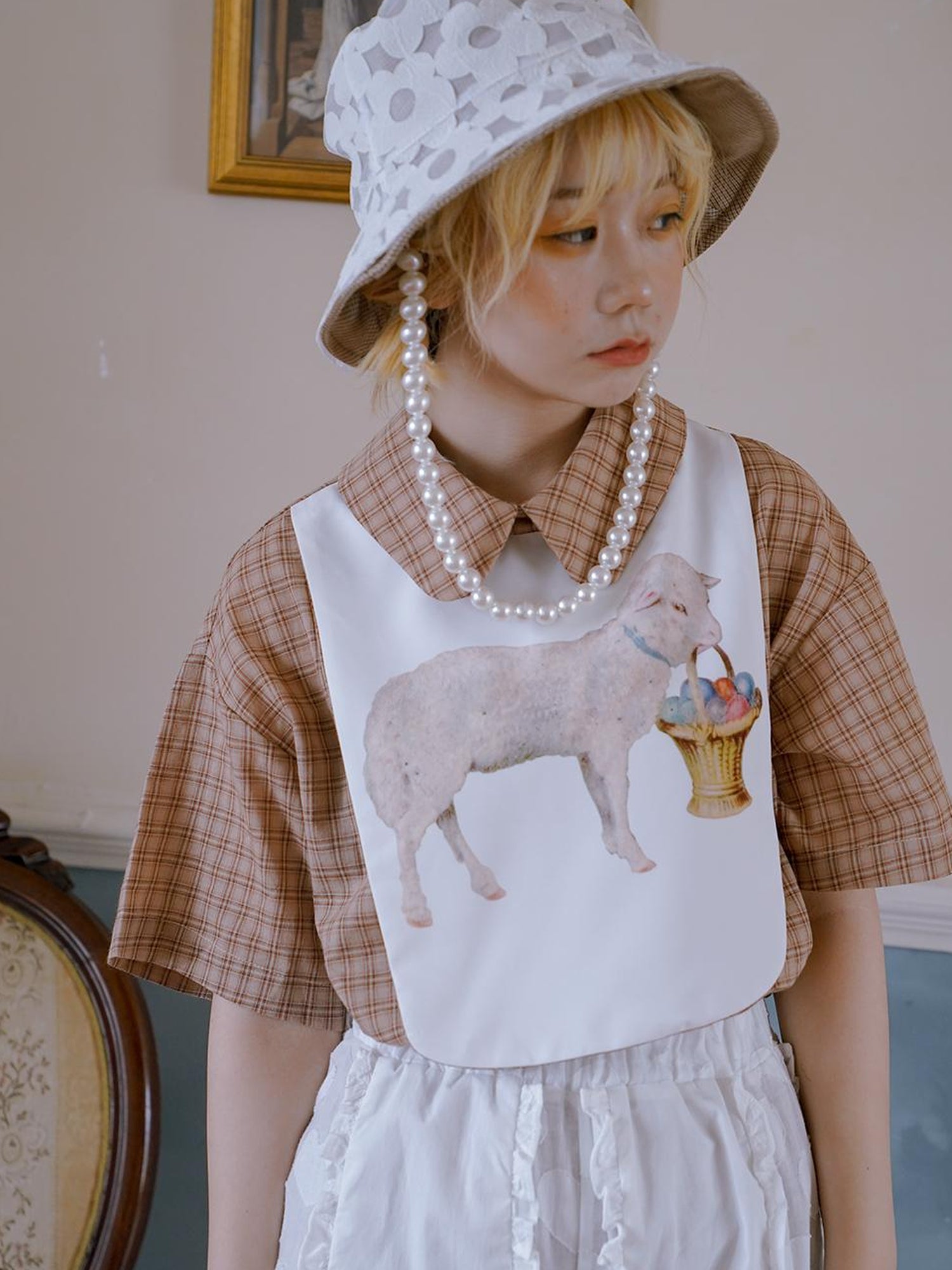 Daytoday Floral Pearl Checkered Bucket Hat