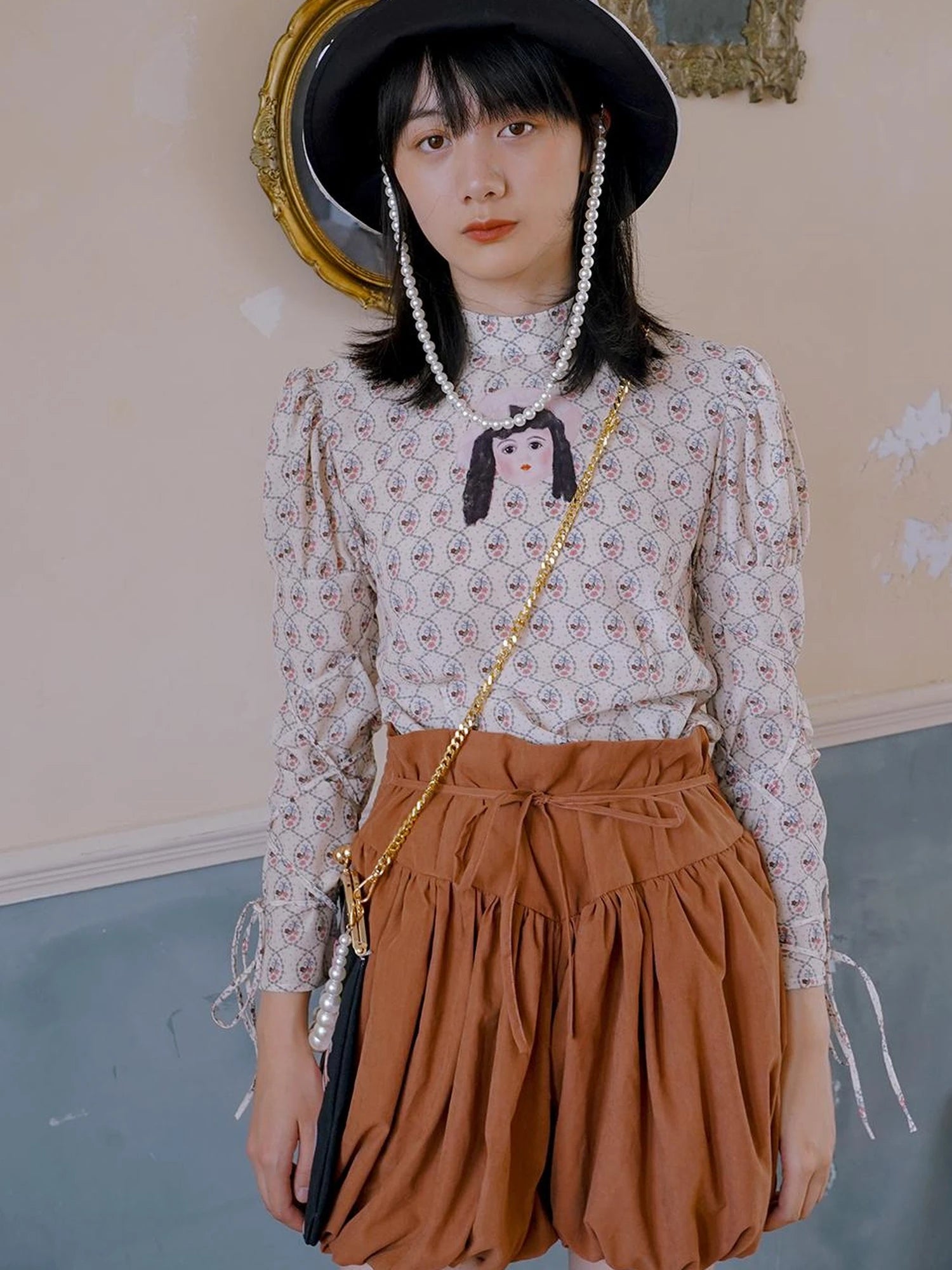 Floral Pearl Checkered Bucket Hat