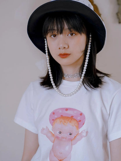 Floral Pearl Checkered Bucket Hat