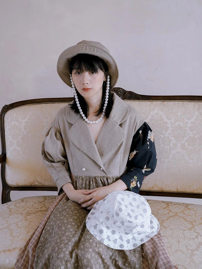 Floral Pearl Checkered Bucket Hat