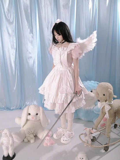 Floral Print Bubble Sleeve Lace Trim Dress