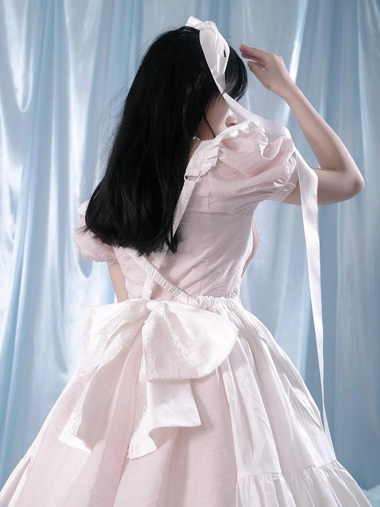 Floral Print Bubble Sleeve Lace Trim Dress